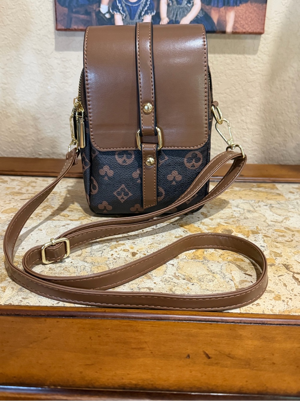 Brown Monogram Crossbody Phone Bag - Designer-Style Women’s Shoulder Bag